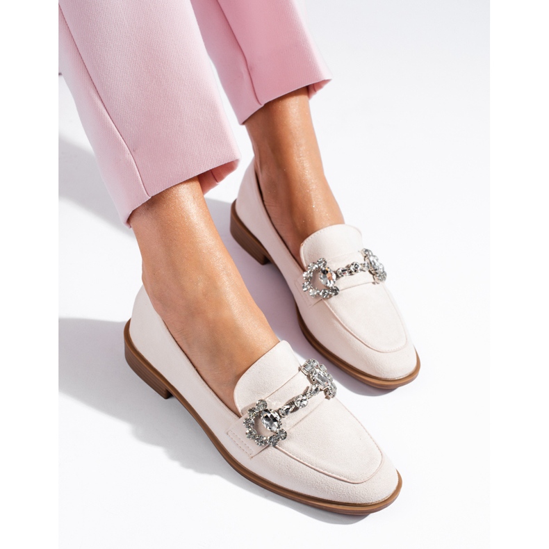 Bež natikače od brušene kože s Shelovet kopčom 1