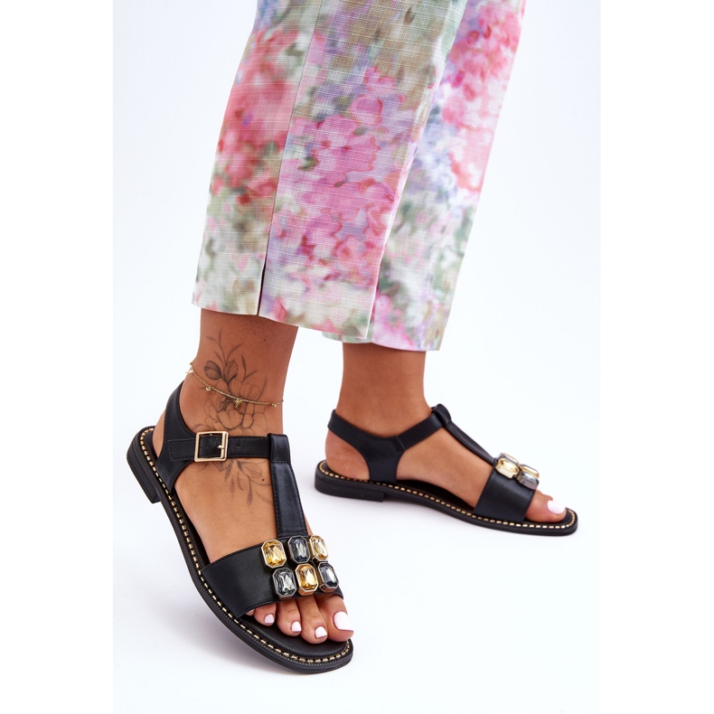 Ženske sandale S.Barski s kamenčićima KV-2775-30 crne crno 2