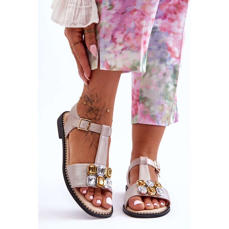 Ženske sandale S.Barski s kamenčićima KV-2775-30 bež 1