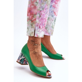 Lewski Shoes Kožne salonke s ukrasnom petom Leski Shoes 2608/K Zelena 1