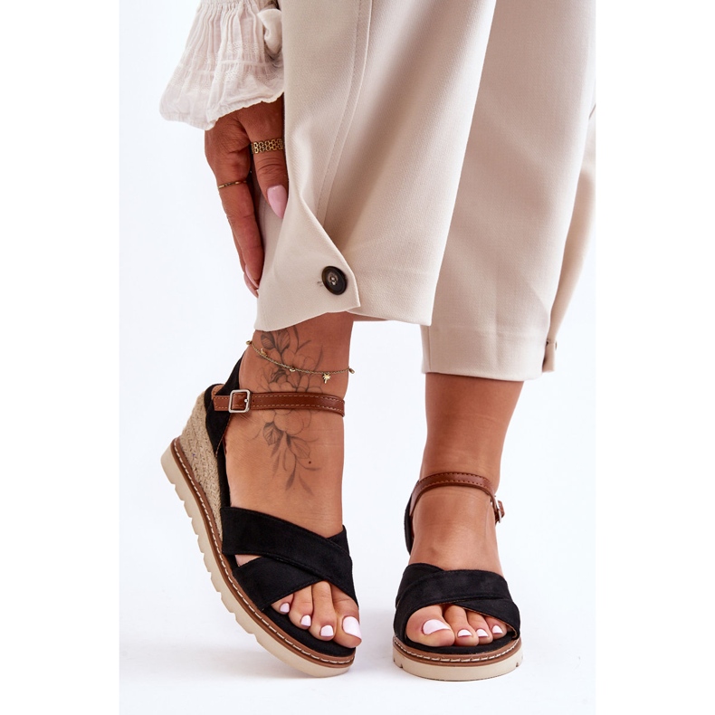 Lagane sandale na klin od brušene kože, crne Celine crna 1