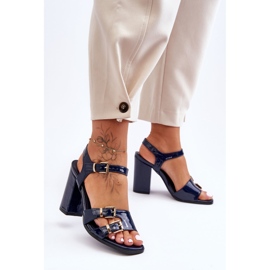 S. BARSKI Lakirane sandale na visoku petu S.Barski 80-3 tamnoplave plava 2