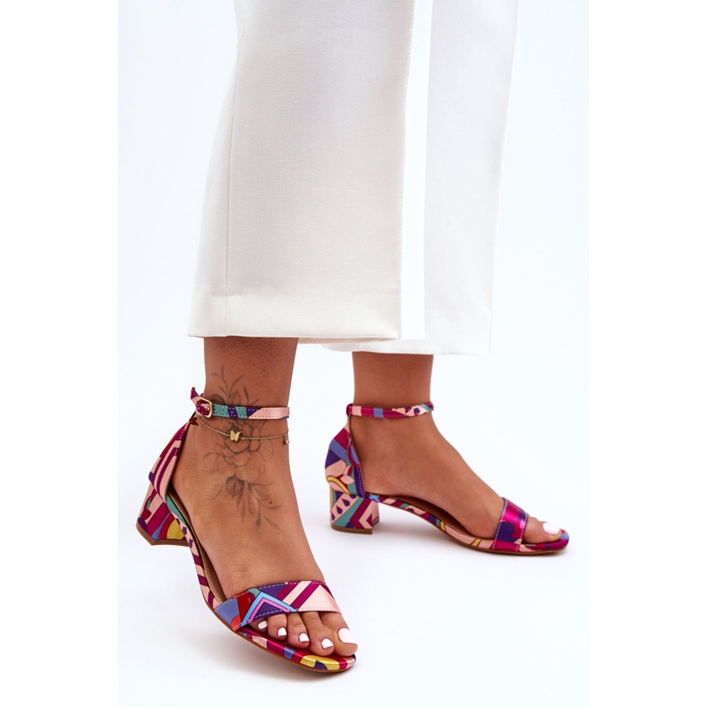 FS1 Satenske sandale s visokim petama s uzorkom, crvena mješavina Inspire Me! višebojan 2