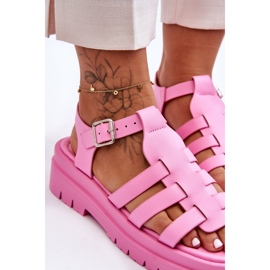 FS1 Kožne ravne sandale s ružičastim Diosa remenima ružičasta 2