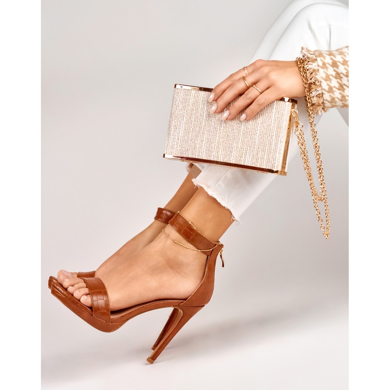 Ženske karamel sandale na visoku petu smeđa 2