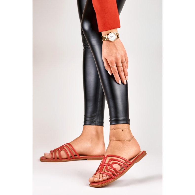 Crvene elegantne ženske ravne papuče crvena 2