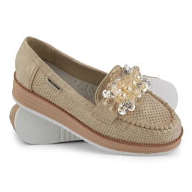 Ažur cipele na platformu s ukrasom bež 1