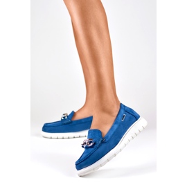 Ženske tamnoplave mokasine na nisku platformu plava 2