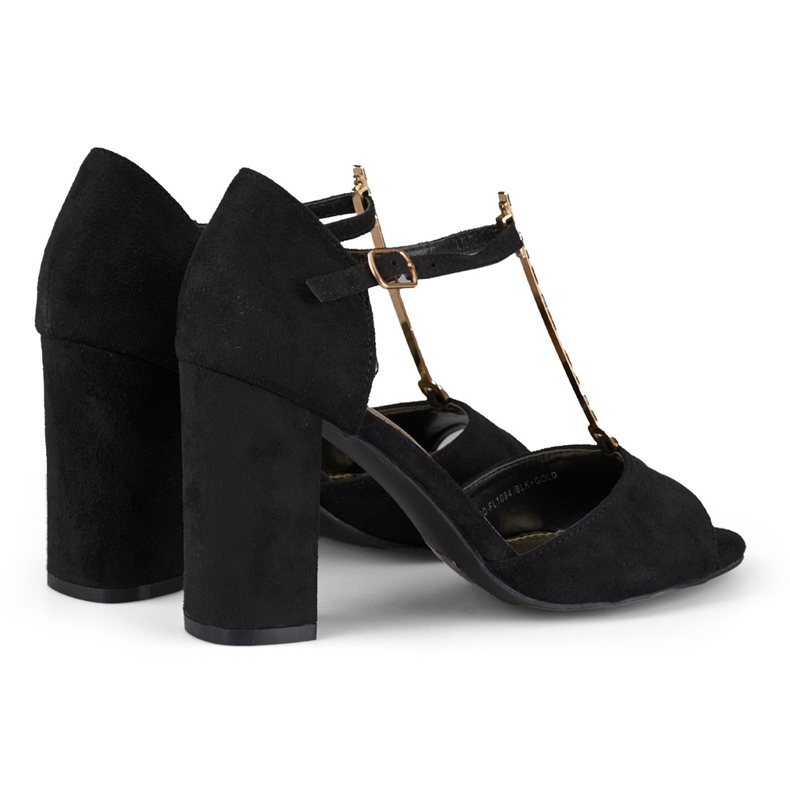 Elegantne sandale na visoku petu sa zlatnim ukrasima crno 1