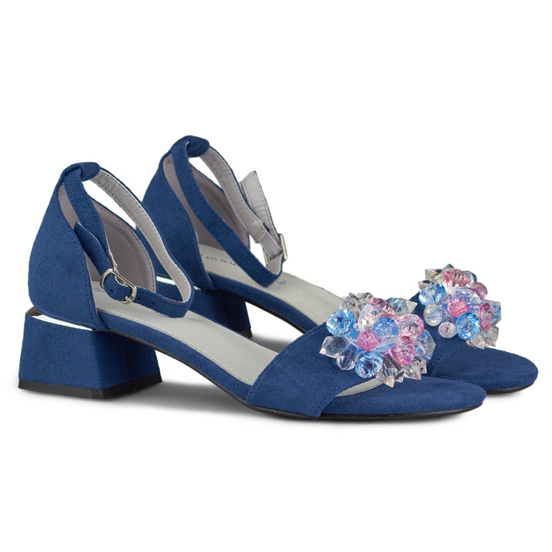 Mornarskoplave ukrašene sandale na nisku petu plava 2