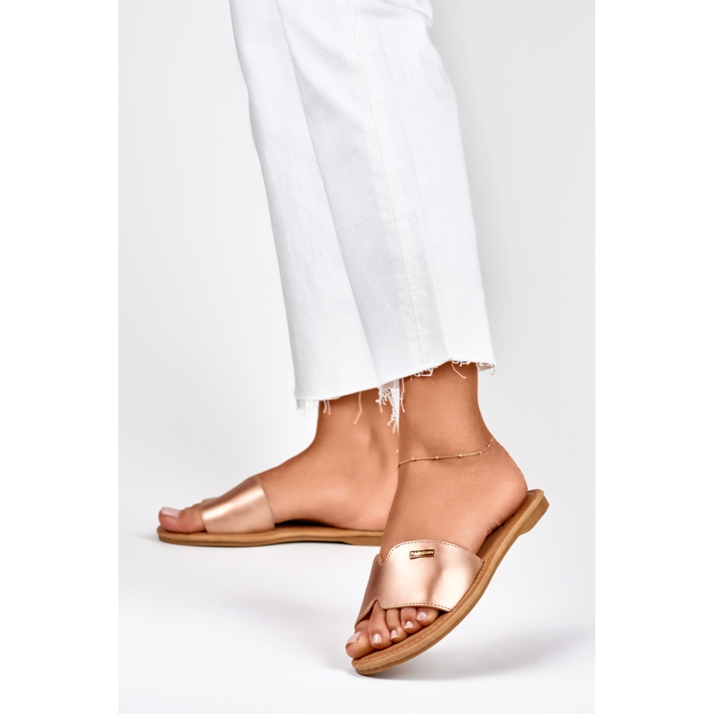 Denly ženske klasične ravne papuče zlatni 2