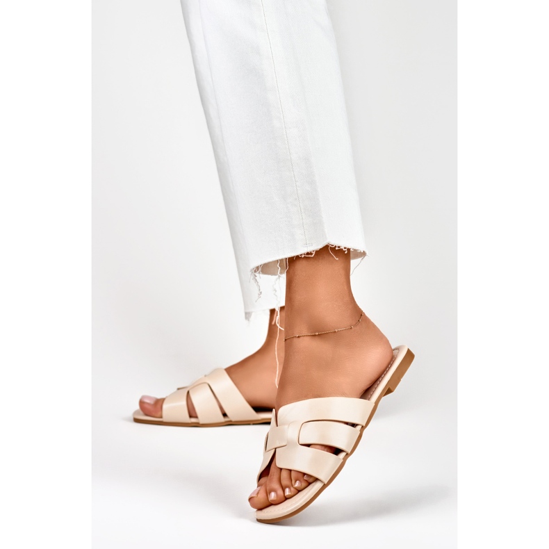 Bež ženske papuče s ravnim potplatom 2