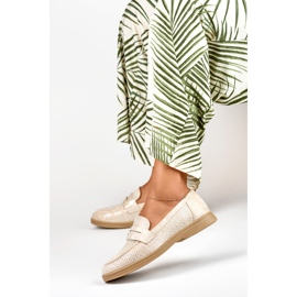Ženske ažur cipele sa srebrnim sjajem bež 1