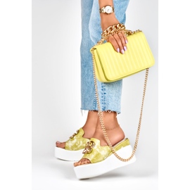 Ženske sandale na klin boje boje Lemon zelena 2