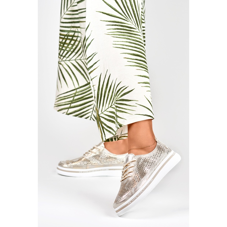 Ženske zlatne sportske cipele od prave kože zlatni 2