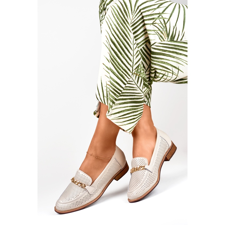 Ženske ažurne cipele od prirodne kože bež 1