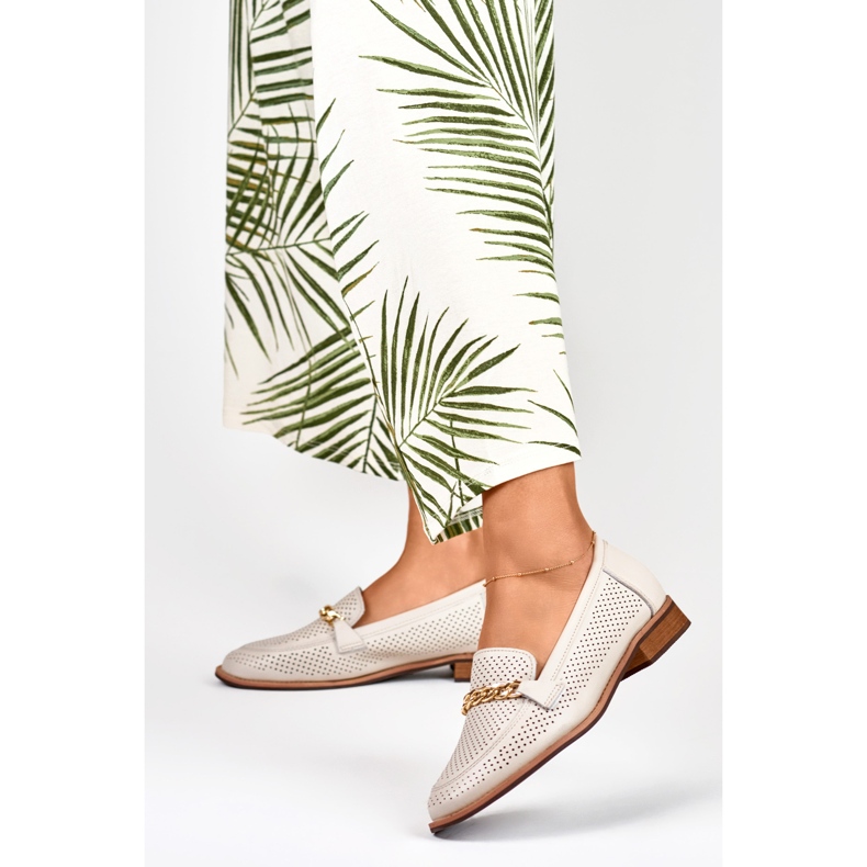 Ženske ažurne cipele od prirodne kože bež 2