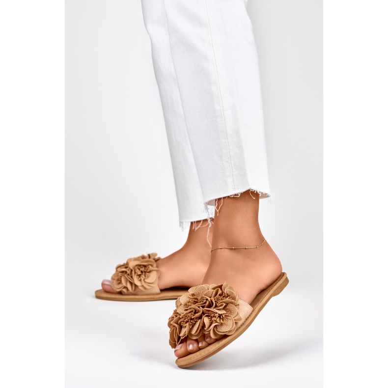 Ravne cvjetne papuče za žene smeđe smeđa 2