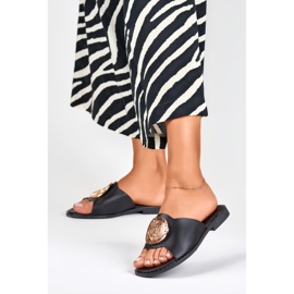 Ženske crne papuče sa zlatnim ukrasima crno 2