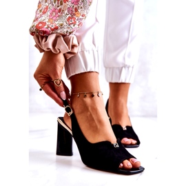 S. BARSKI Ženske sandale od antilop na poštu s crnim ukrasom crno 1