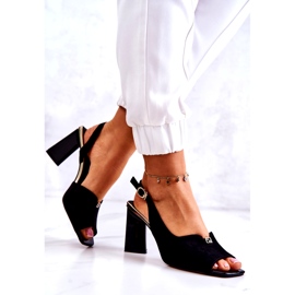 S. BARSKI Ženske sandale od antilop na poštu s crnim ukrasom crno 2