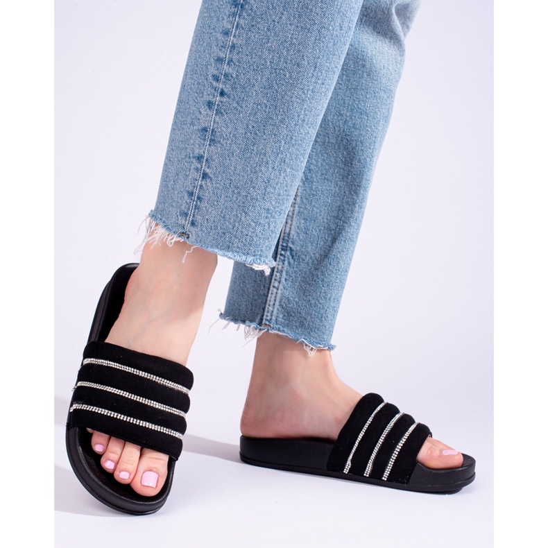 Ženske crne sandale s kubnim cirkonima Shelovet crna 1