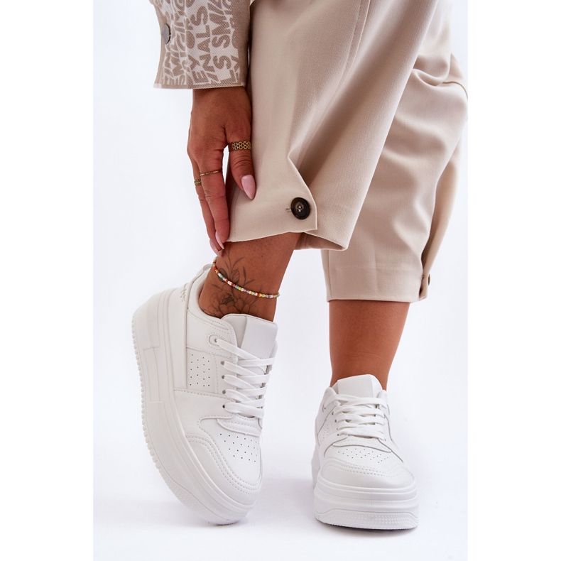 FJ1 Ženske kožne sportske cipele na masivnoj platformi Bijele Belisso bijela 1