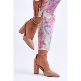 Tamno bež salonke od dijamantne brušene kože s kubičnim cirkonijem 2