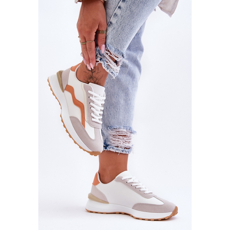 FJ1 Ženske kožne sportske cipele bijelo-narančaste Somerio bijela 1