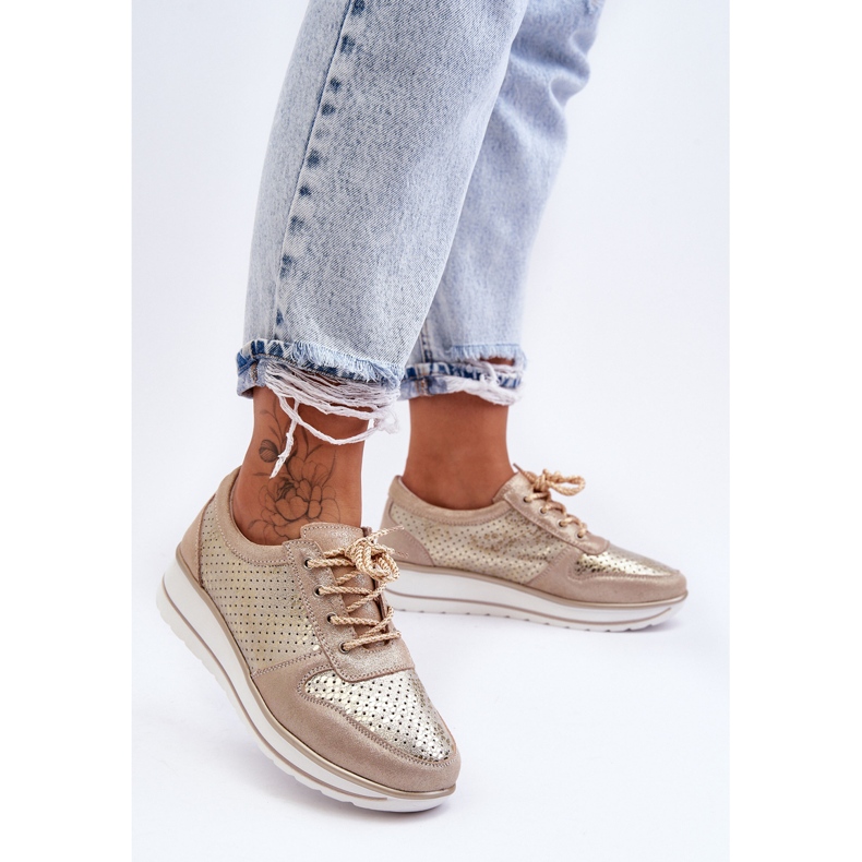 Kožne sportske cipele s perforacijom S.Barski AL22246 zlatne zlatna 1