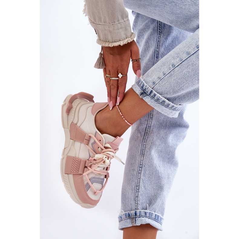PS1 Ženske modne sportske cipele na vezanje bež-ružičaste Chillout! 2