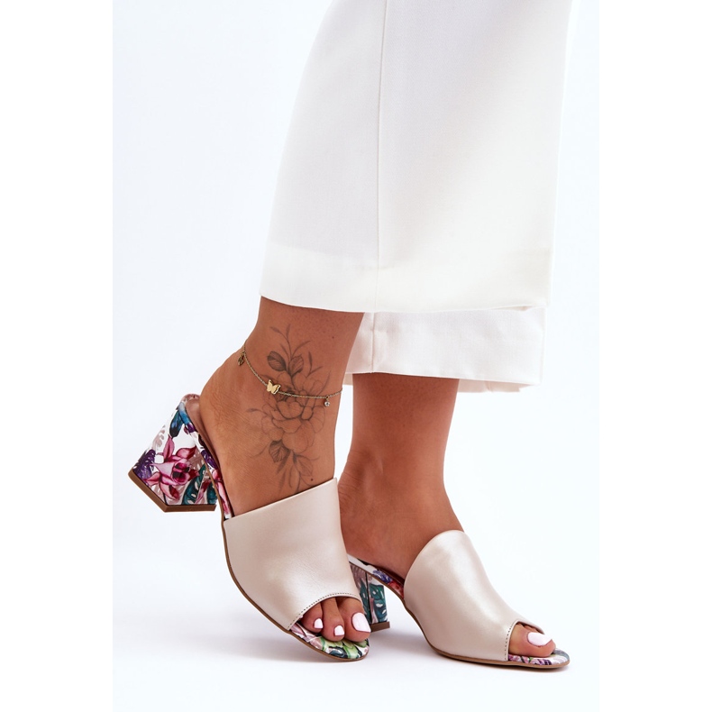 Lewski Shoes Ženske kožne cipele Leski na visoku petu 3209/K Pearl Beige bež 2