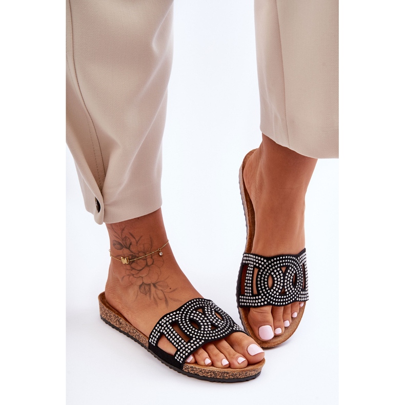 Ženske papuče s nitnama crne Evelins crno 2