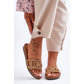 Ženske papuče s nitnama smeđe Evelins smeđa 1