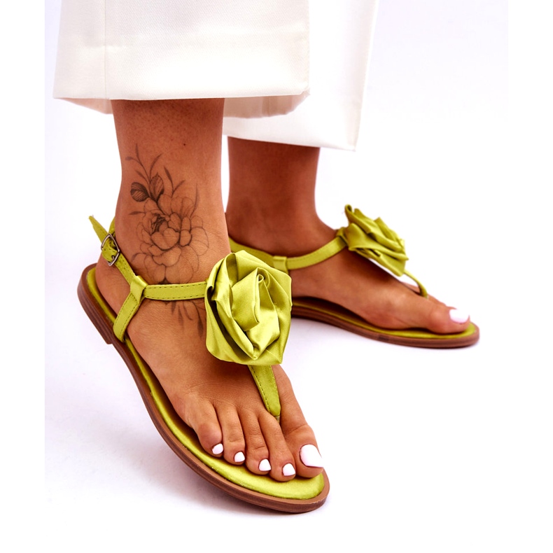 STEPHAN Ženske japanke s ružom od tkanine, limeta zelena 2