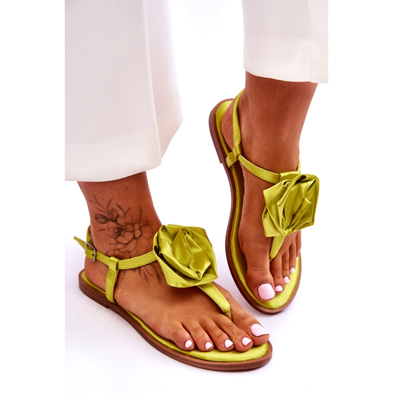 STEPHAN Ženske japanke s ružom od tkanine, limeta zelena 3