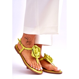 STEPHAN Ženske japanke s ružom od tkanine, limeta zelena 6