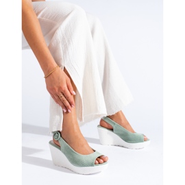 Ženske Shelovet zelene sandale na klin zelena 1