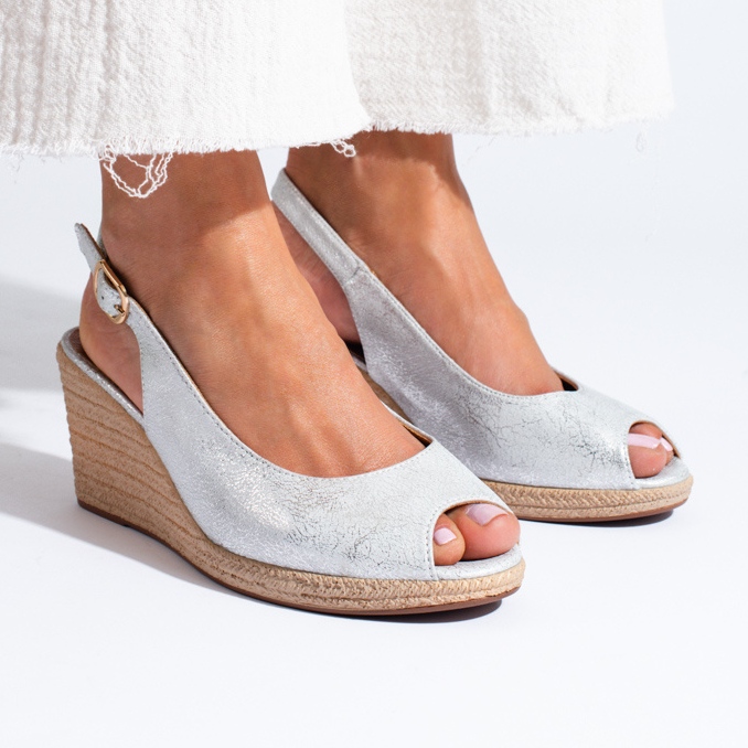 W. Potocki Elegantne srebrne sandale na klin Potocki srebro 1