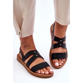 PG1 Crne ženske svjetlucave sandale Catalia crno 2