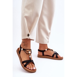 PG1 Ženske ukrašene svjetlucave sandale crne midole crna 2