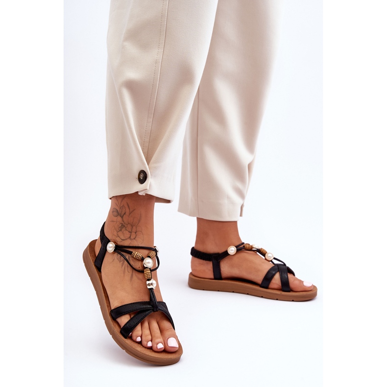 PG1 Ženske ukrašene svjetlucave sandale crne midole crno 2