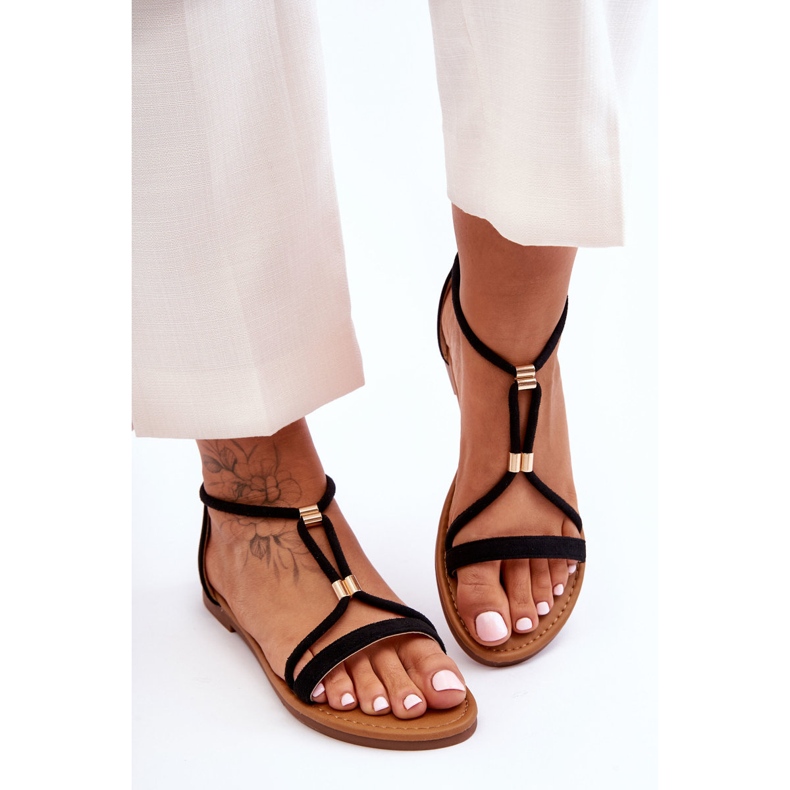 PG1 Ženske ravne sandale s patentnim zatvaračem crne Jullie crna 2