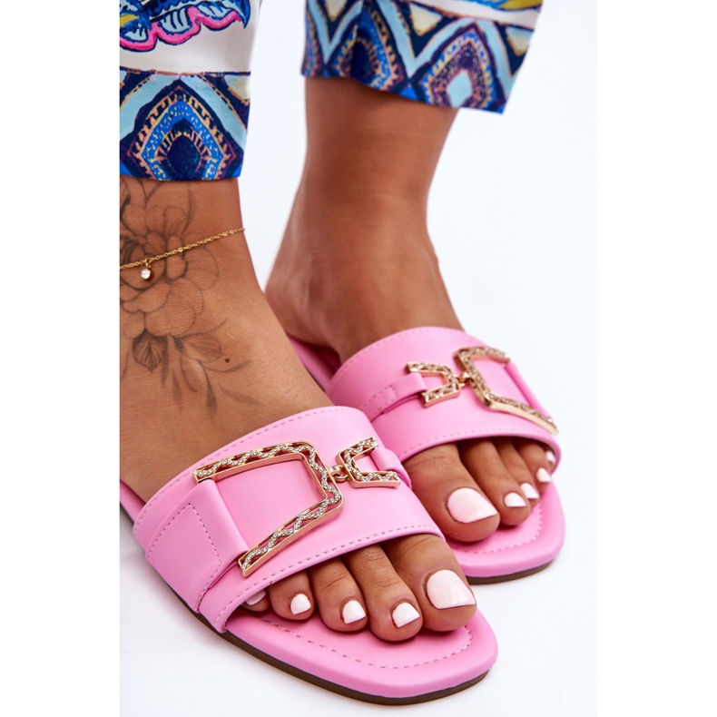 Ženske klasične papuče s ružičastim impresivnim ukrasom ružičasta 2