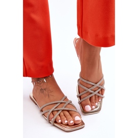 Ženske papuče s prugama i kamenčićima Golden Leomi zlatna 2