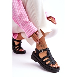 STEPHAN Kožne ravne sandale s remenom crne Diosa crna 2