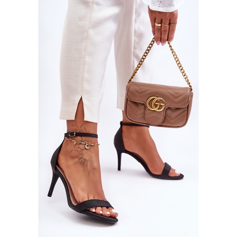 Sjajne crne Gedna sandale na visoku petu crna 2