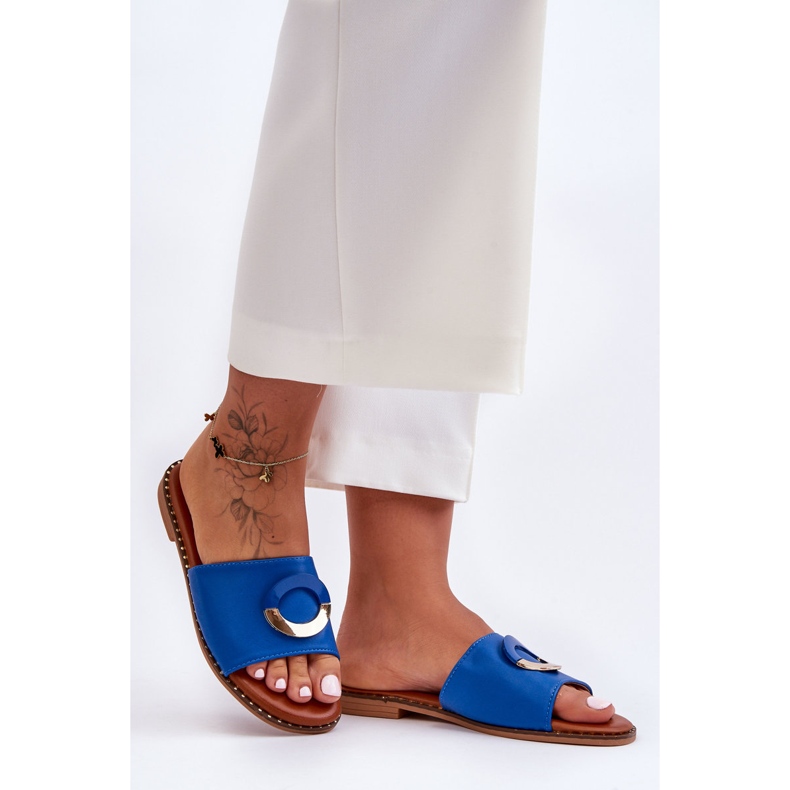 Ženske papuče ukrašene plavim šerijem plava 1