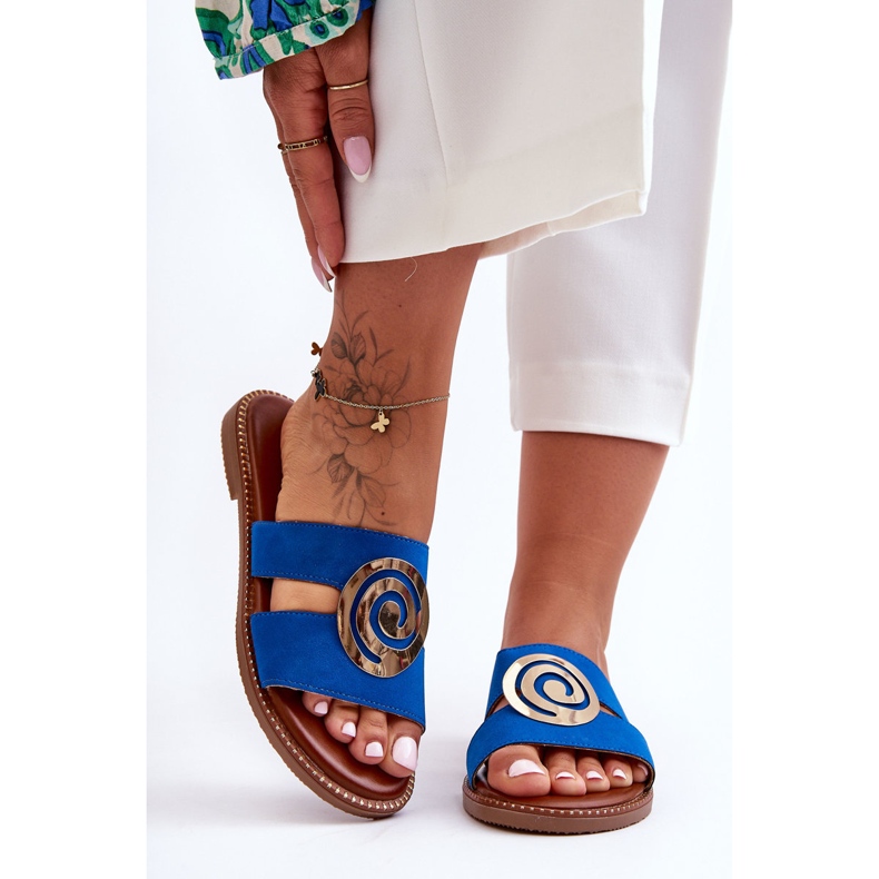 Modne papuče s ukrasom u zrcalu, plave boje dubokog daha plava 2