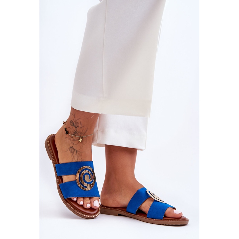 Modne papuče s ukrasom u zrcalu, plave boje dubokog daha plava 1